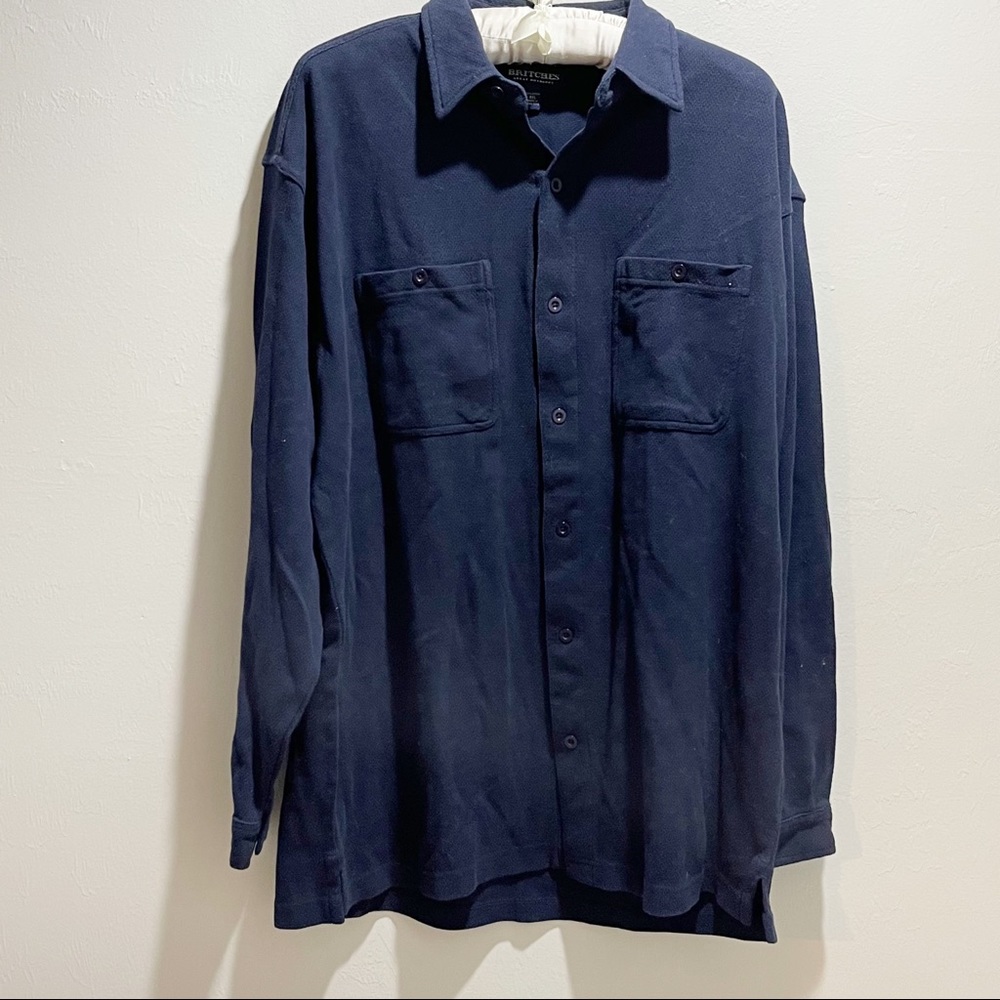 Vintage NOS Men’s Navy Blue Heavy Jersey Cotton Button Up Shirt Size XXL